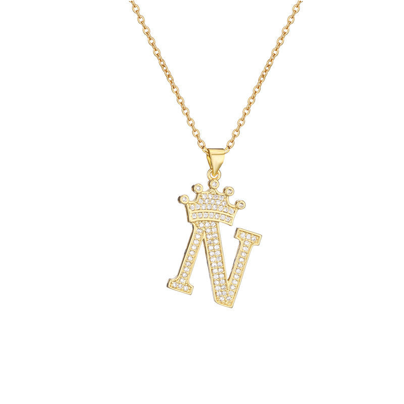 Wholesale Gold Plated Zirconia Letter Copper Necklace